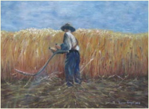 Norman Enzor Painting - "Farmer Cutting Wheat"